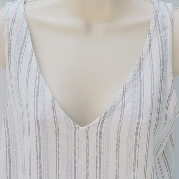 BP Womens LG Top Linen Blend Gray-Striped Crop Vacation Beachy BOHO Minimalist - Picture 2 of 9